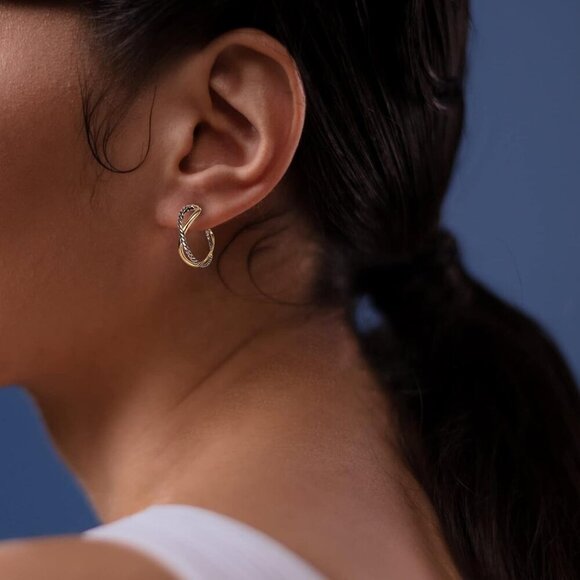 Half Hoop Earrings Gold-Plated Brass Twist Cable Wire Jewelry for Women - Picture 3 of 6